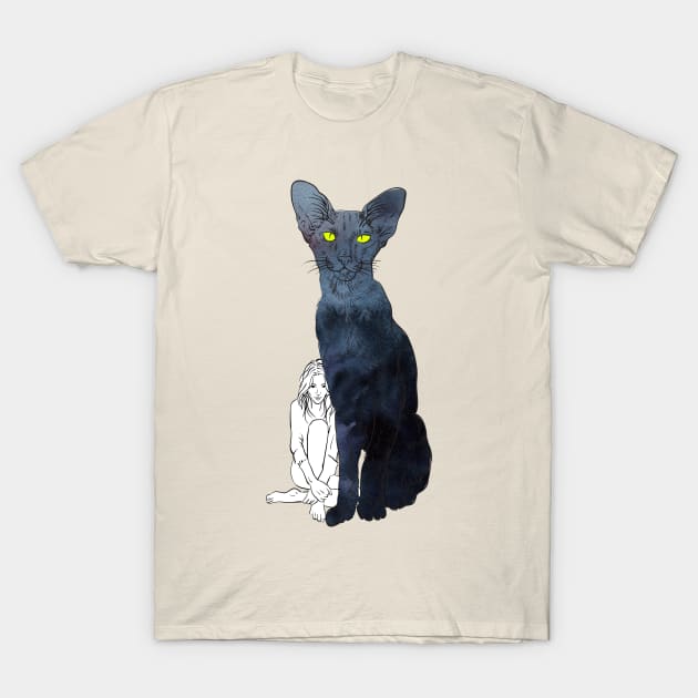 Girl and Cat 3 T-Shirt by Olga Berlet